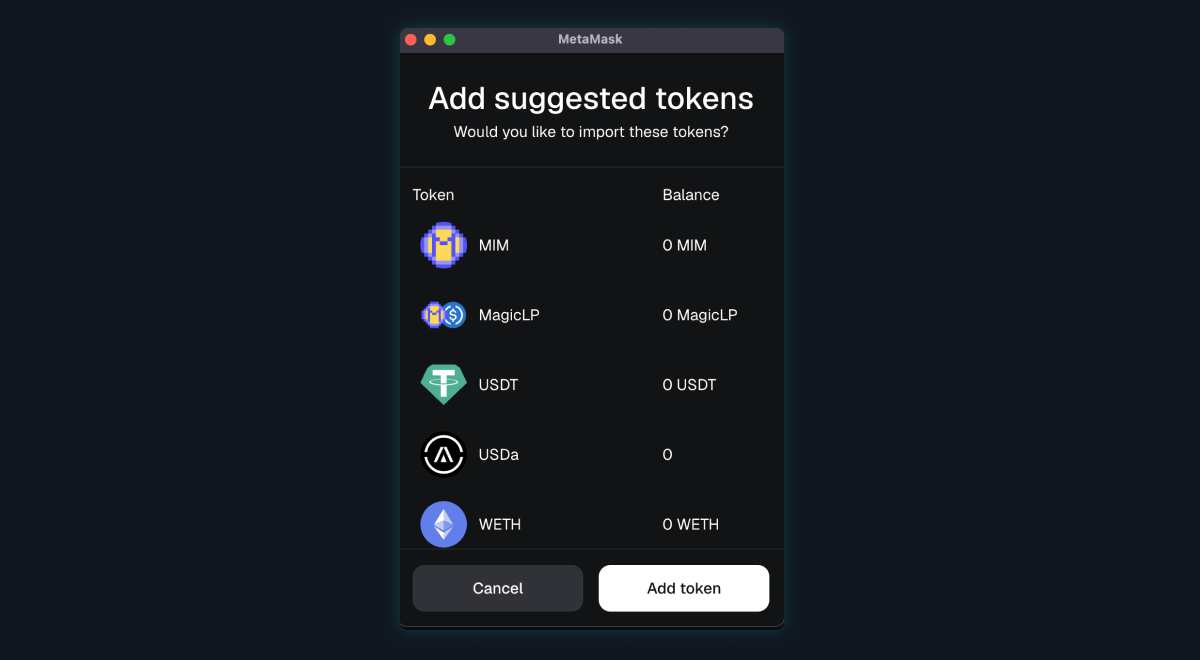 Nibiru Wallet token suggestions